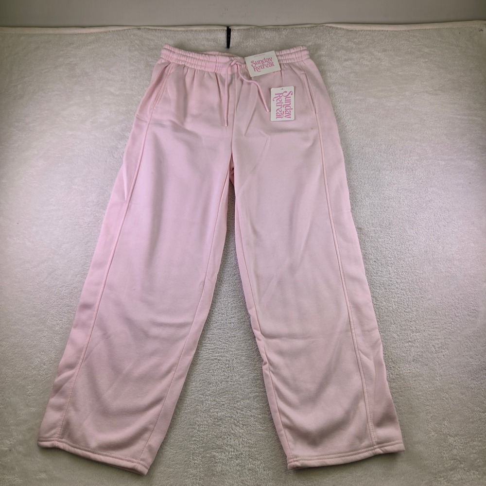 Sunday Retreat Pink Wide Leg Sweatpants XL NWT Drawstring Fleece Joggers